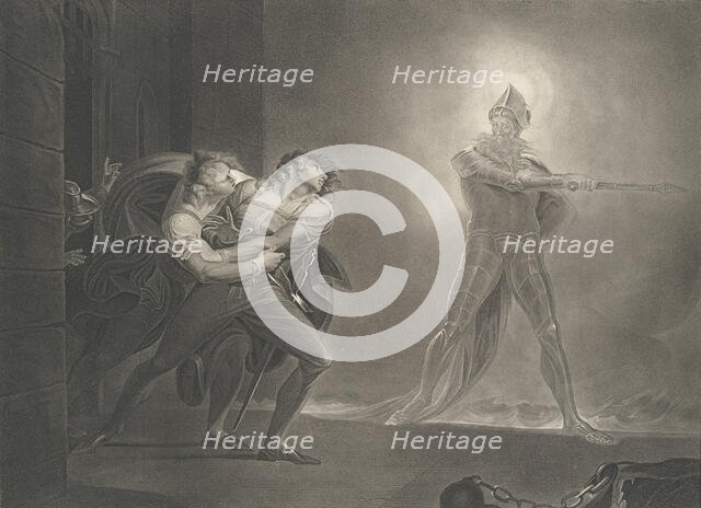Hamlet, Horatio, Marcellus and the Ghost (Shakespeare, Haml..., first published 1796; reissued 1852. Creator: Robert Thew.