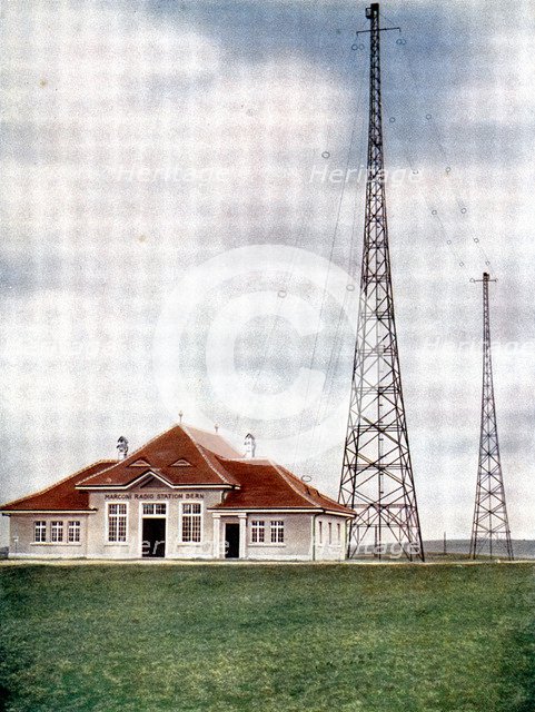 Long wave transmitter masts at a Marconi radio station at Berne, Switzerland, c1925. Artist: Unknown