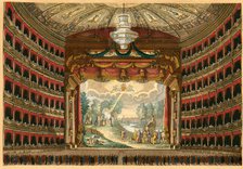 La Scala opera house in Milan, Festive Interior. Curtain design by Angelo Monticelli, c 1830. Creator: Anonymous.