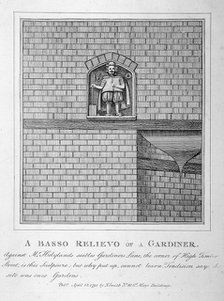 Bas relief of a gardener, Gardner's Lane, City of London, 1791. Artist: Anon