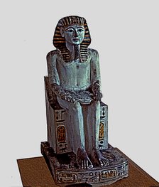 Statue of Amenhotep I, made in polychromed limestone.