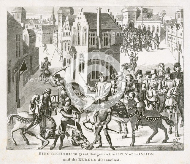 King Richard II confronting the rebels, Peasants' Revolt, London, 1381 (19th century(?). Artist: Unknown.