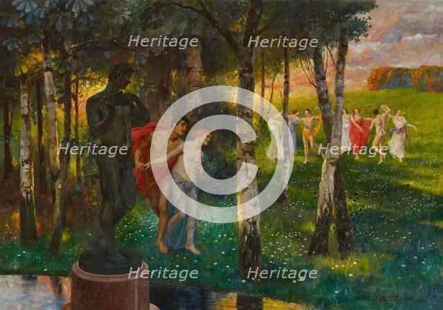 The Round Dance. Park landscape in spring with dancers, 1899. Creator: Armbrust, Karl (1867-1928).