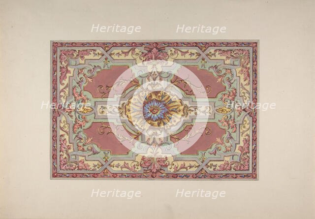 Design for a Painted Ceiling with Strapwork and Foliage on a Rose Background, second half 19th cent. Creators: Jules-Edmond-Charles Lachaise, Eugène-Pierre Gourdet.