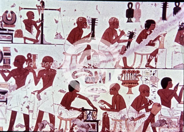 Goldsmiths presenting his works, fresco from the Tomb of Nebamun and Ipouky.