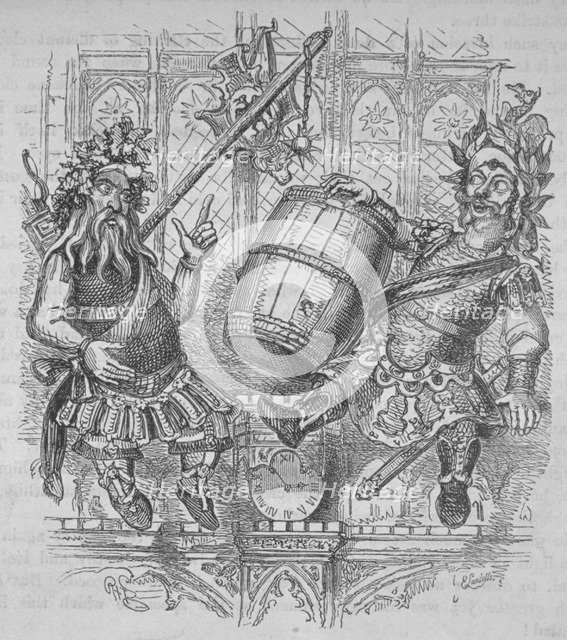 Gog and Magog with a barrel, 1840. Artist: Ebenezer Landells