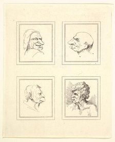 Four Heads (from Characaturas by Leonardo da Vinci, from Drawings by Wincelslaus Hollar, o..., 1786. Creator: Unknown.