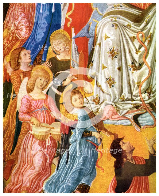 'Portative organ and kettledrums, c1474 (1956). Artist: Unknown