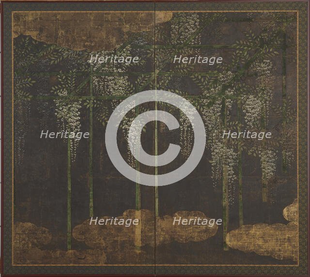 Blossoming wisteria on a bamboo trellis, Momoyama period, 16th-17th century. Creator: Unknown.