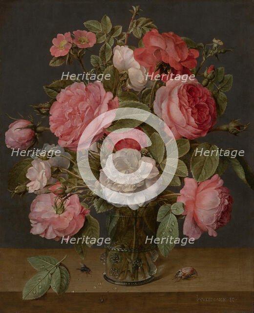 Roses in a Glass Vase. Creator: Jacob van Hulsdonck.