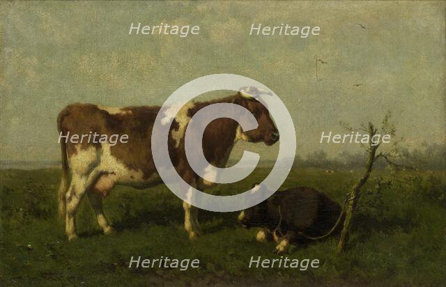 A Cow with her Calf in a Meadow, 1879. Creator: Jan Vrolijk.