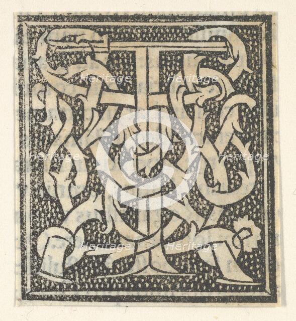 Initial letter T on patterned background, 1520., 1520. Creator: Anon.