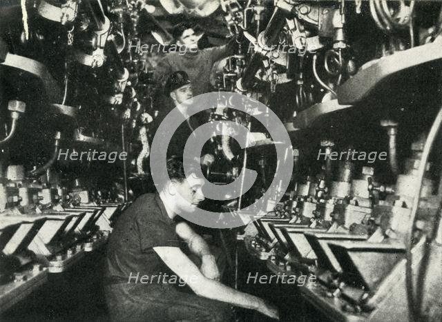 Engine room of a British submarine, World War II, 1945. Creator: Unknown.