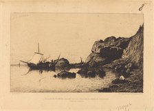 Barque de pecheurs faisant escale dans les rochers de Collioure. Creator: Adolphe Appian.