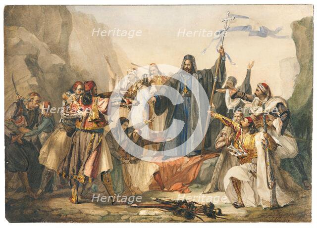 The Metropolitan Germanos raising the banner of freedom (Scene from the Greek struggle..., 1829. Creator: Lipparini, Ludovico (1802-1856).