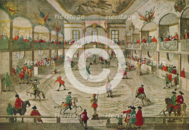 'An Eighteenth-Century Riding School, Showing the Transition to the Circus Ring', 1942. Artist: Unknown.