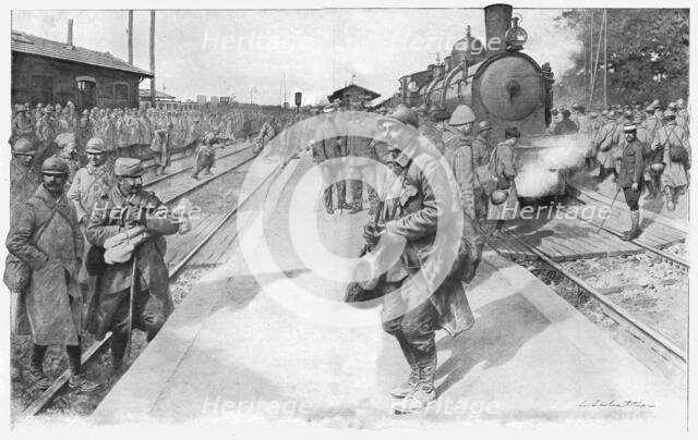 'Les trains de permissionnaires', 1916. Creator: L Sabattier.