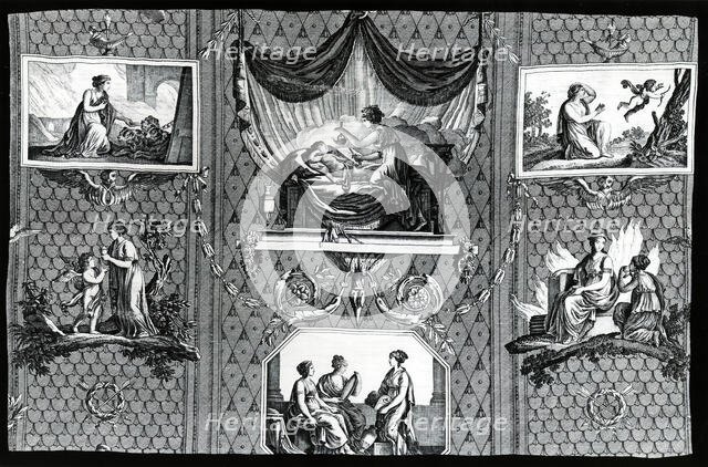 L'Amour et Psyche (Cupid and Psyche) (Furnishing Fabric), France, c. 1810. Creator: Christophe-Philippe Oberkampf.
