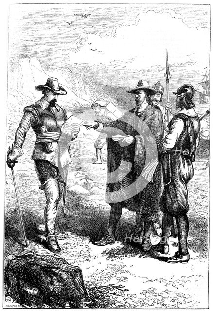 Samuel Gorton's landing in America, c1636 (c1880).Artist: Whymper