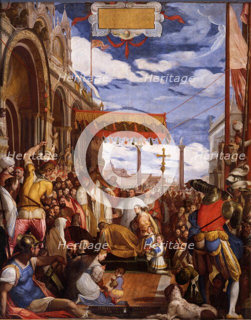 Emperor Frederick Barbarossa submits to the authority of Pope Alexander III in Venice, 1587-1600. Creator: Zuccari, Federico (1539-1609).