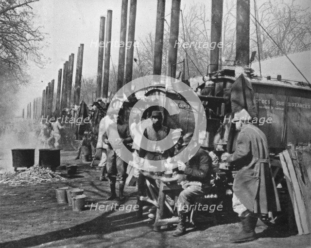'Behind French lines, Field kitchens attached to the French army', 1915. Artist: Unknown.