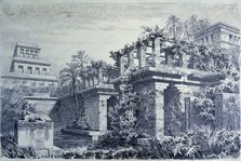 The seven wonders of the world, hanging gardens on terraces in the palace of Nebuchadnezzar in Ba…