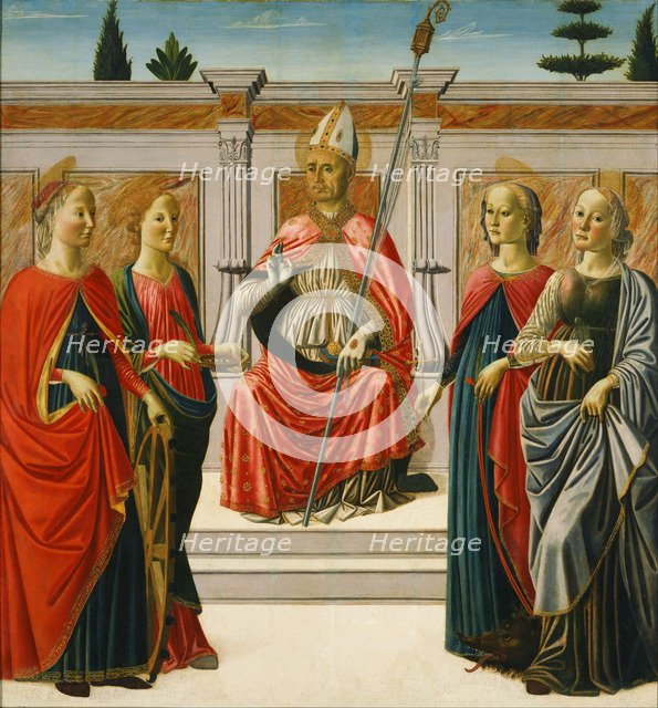 Saint Nicholas and Saints Catherine, Lucy, Margaret and Apollonia. Artist: Botticini, Francesco (1446-1497)