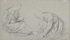 Studies Of Two Figures, One Seated With A Book, The Other Kneeling, c1895. Creator: Charles Shannon.