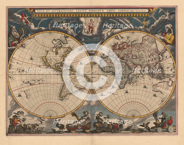 Double hemisphere map of the World, 1662. Artist: Blaeu, Joan (1596-1673)
