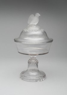 Old Abe/Frosted Eagle pattern medium covered compote on pedestal, 1880/90. Creator: Crystal Glass Company.