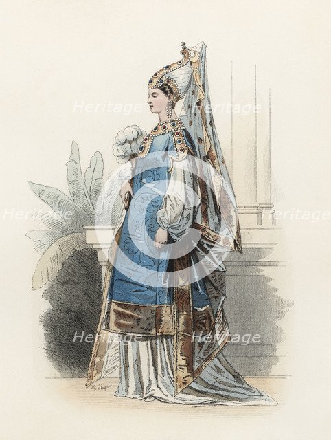 Turkish Princesa, in the modern age, color engraving 1870.