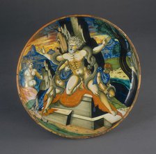 Shallow bowl on low foot with the death of Laocoön and his two sons, 1539. Creator:  Francesco Xanto Avelli.