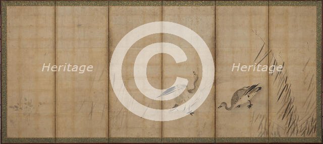 Two geese and grasses, Muromachi period, mid-late 16th century. Creator: Sesson Shukei.