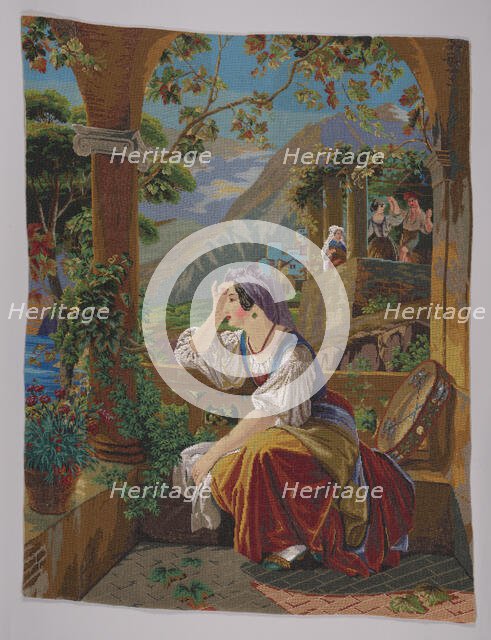 Picture embroidered with glass beads, 1864. Creator: Unknown.