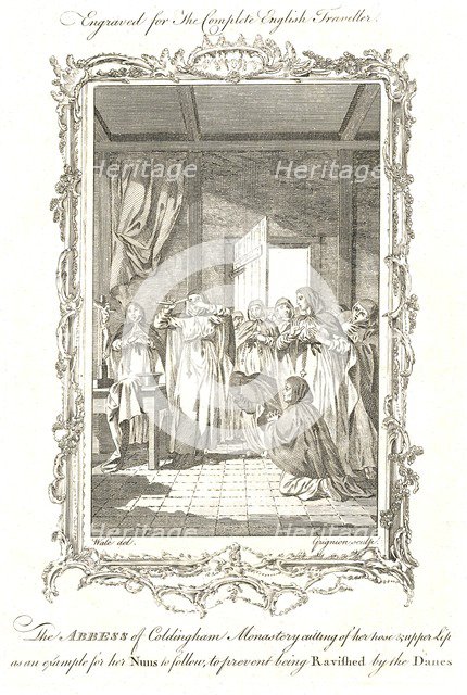 Abbess of Coldingham StAebbe the younger semi-mythological Abbess 870AD. Artist: Grignion