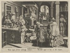 New Inventions of Modern Times [Nova Reperta], The Invention of the Clockwork, plate 5..., ca. 1600. Creator: Jan Collaert I.