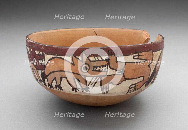 Bowl Depicting Coyotes Attacking Human, 180 B.C./A.D. 500. Creator: Unknown.