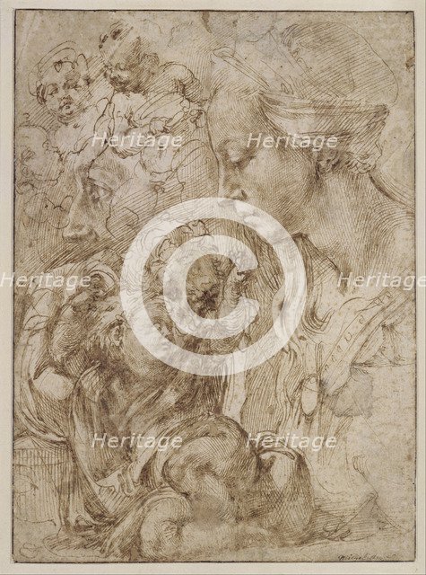 Studies for a Holy Family with John the Baptist as Child, 1505. Artist: Buonarroti, Michelangelo (1475-1564)