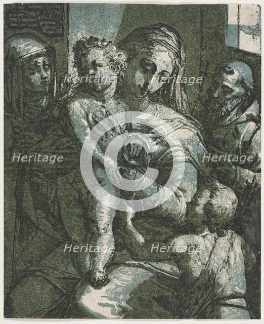 Virgin and Child with St. John, St. Catherine of Siena and Saint Francis, 1585. Creator: Andrea Andreani (Italian, about 1558-1610).