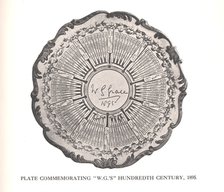 Plate commemorating WG Grace's hundreth century, 1895 (1912). Artist: Unknown.
