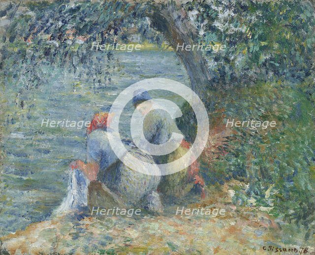 Washerwomen at the water's edge, Pontoise, 1878. Creator: Pissarro, Camille (1830-1903).