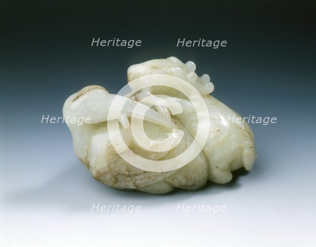 Jade crane and deer with acanthus, Ming dynasty, China, 1368-1644. Artist: Unknown