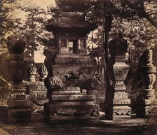 Near Beijing, China: interior of a tomb showing ornate monuments, 1860. Creator: Felice Beato.