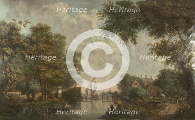 Three wall hangings with a Dutch landscape, 1776. Creator: Juriaan Andriessen.