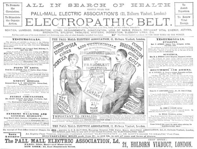 Electropathic Belt, 1883.  Creator: Unknown.