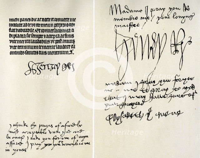 Signatures of Henry VII, Elizabeth of York, Henry VIII and Catherine of Aragon, 16th century.Artist: King Henry VIII
