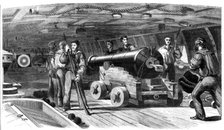 Gun practice on board H.M.S. "Brilliant", 1860. Creator: Unknown.