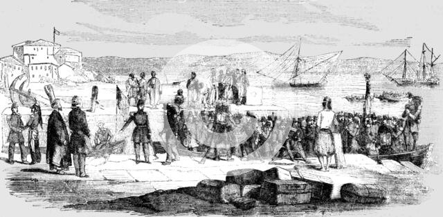 'Landing of the Chasseurs de Vincennes at Gallipoli', 1854 Creator: Unknown.
