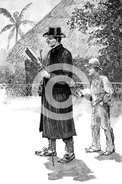 Portuguese in East Africa: padre and pupil, Island of Chilvane. sketch by Mr. Wallis Mackay, 1890. Creator: P. N..