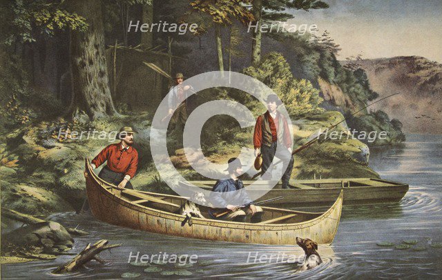 Life In The Woods, 'Starting out' , pub. 1860, Currier & Ives (Colour Lithograph)